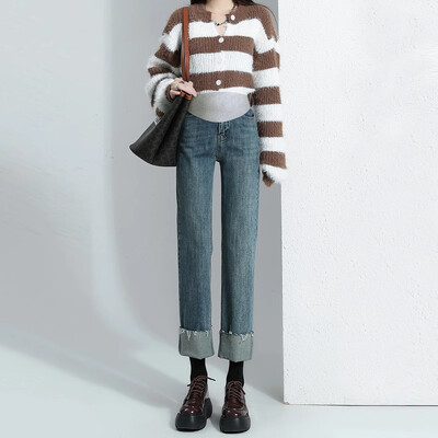 Traperice za trudnice Odjeća za majke za trudnice Ravne hlače Moda 2024 Premama Clothing Hlače za trudnice Ženske veće veličine