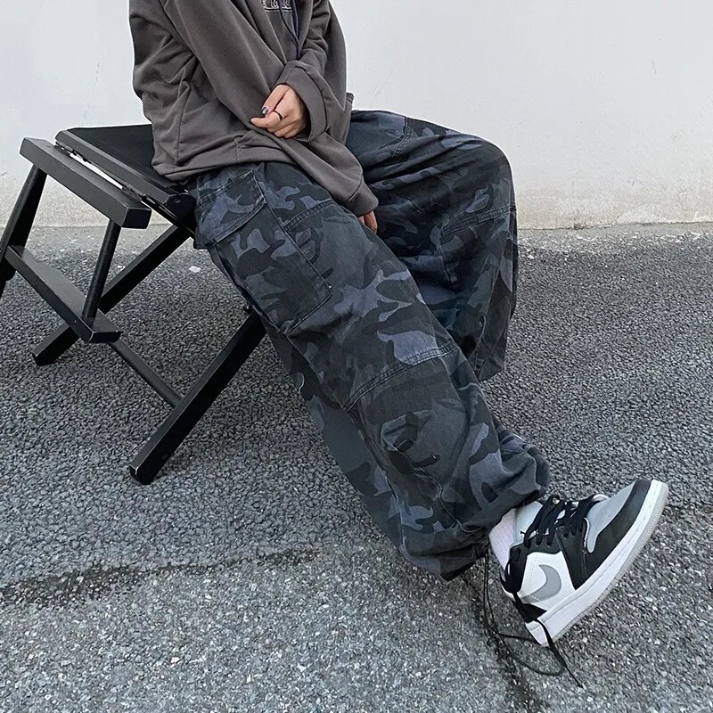 Pantaloni cargo militari de epocă, bărbați, femei, scule de camuflaj, pantaloni cu picioare largi, toamnă, hip hop, pantaloni largi, drepte, îmbrăcăminte de stradă pentru bărbați