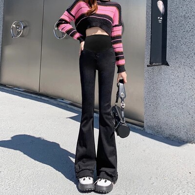 Retro grūtnieču džinsi Maternity Boot Cut Pant Slimming Premama Clothing Mātes apģērbi grūtniecēm Liela izmēra grūtniecēm