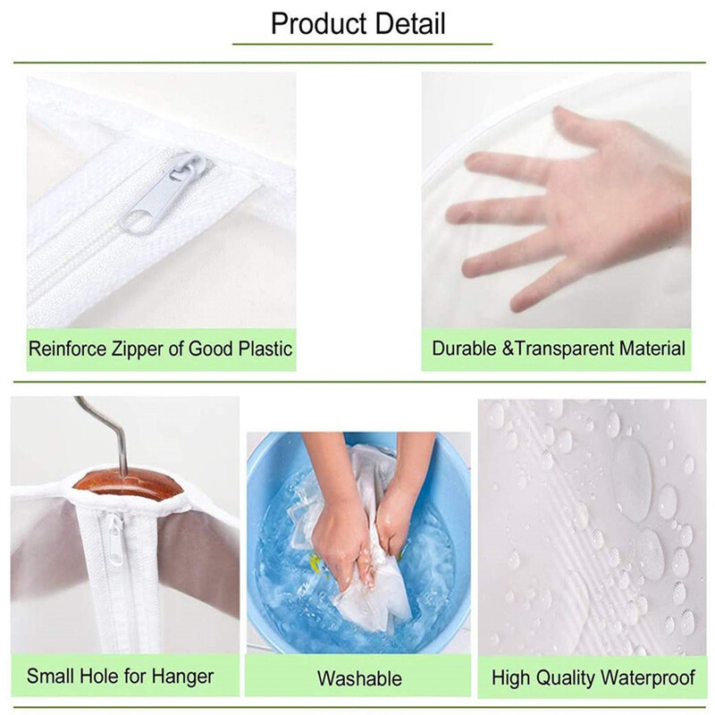 5 gab. Putekļu necaurlaidīgi apģērbu pārvalki, somas ar rāvējslēdzēju, mazgājams ūdensnecaurlaidīgs apģērba pārvalks Caurspīdīgs apģērba maisiņš, atkārtoti lietojams apģērbu glabāšanas maisiņš
