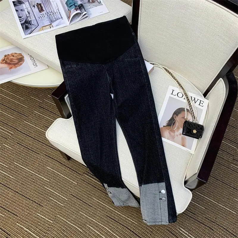 Pogas raibs mazgāti džinsa džinsi grūtniecēm Slim, taisni apgriezti vēdera bikses grūtniecēm 24ss Y2k jauniešu grūtniecība