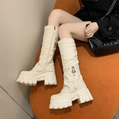 Sieviešu Motociklu Garie Zābaki Rudens Ziemas Silti Ceļi Augsti Zābaki Ādas Zābaki Sieviešu Bieza Zole Platforma Botas Mujer Augstpapēžu kurpes