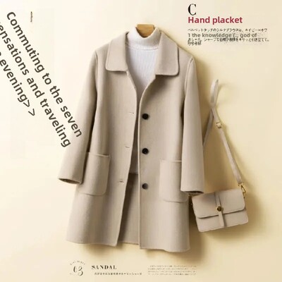 Vidēja garuma vilnas jaka sievietēm Jauna stila korejiešu pūķa fēniksa motīvs brīvi pieguļoša kvadrātveida apkakle rudens/ziemas mētelis