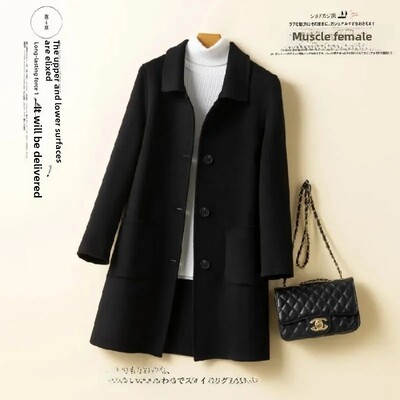 Vidēja garuma vilnas jaka sievietēm Jauna stila korejiešu pūķa fēniksa motīvs brīvi pieguļoša kvadrātveida apkakle rudens/ziemas mētelis