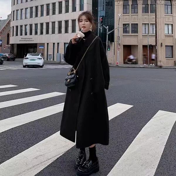 Nova zima 2023. Ženska široka vunena jakna srednje dužine, podebljani ovratnik odijela Kaput, ležerna odjeća u korejskom stilu