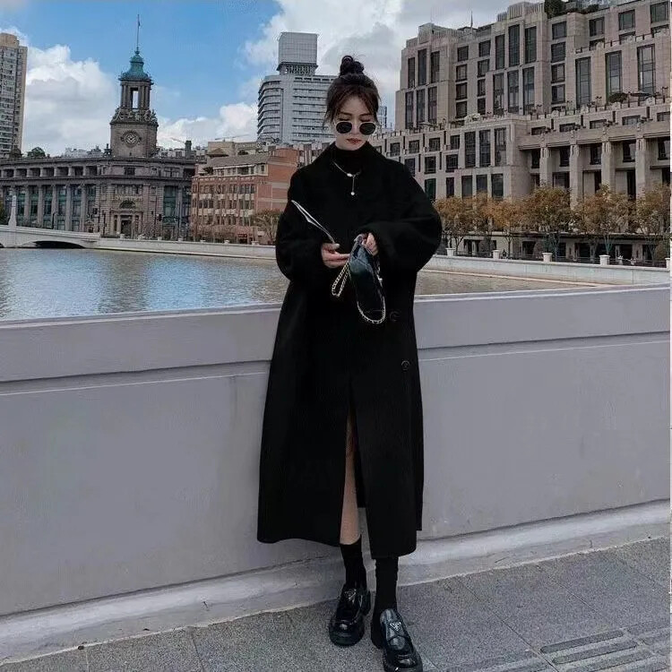 Nova zima 2023. Ženska široka vunena jakna srednje dužine, podebljani ovratnik odijela Kaput, ležerna odjeća u korejskom stilu