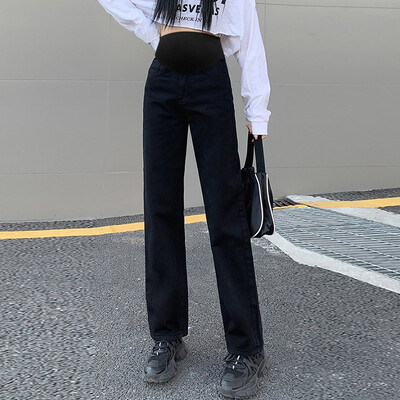 Augsts viduklis Grūtnieču vēdera džinsi pavasarim ilgi grūtniecēm džinsa bikses modes grūtniecība taisnas bikses izstieptas