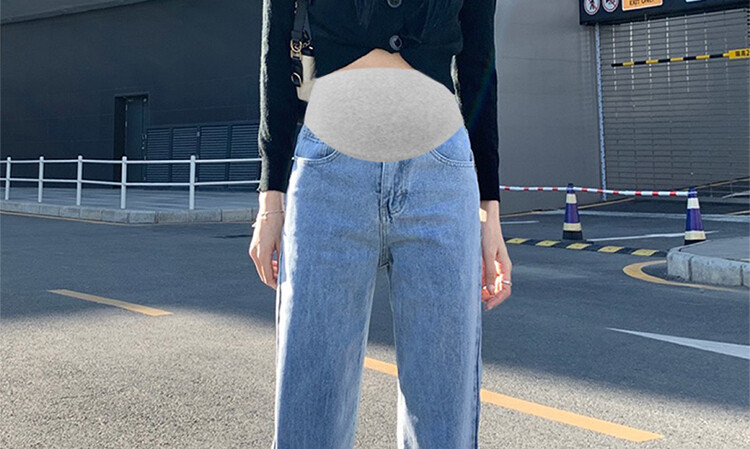 Augsts viduklis Grūtnieču vēdera džinsi pavasarim ilgi grūtniecēm džinsa bikses modes grūtniecība taisnas bikses izstieptas