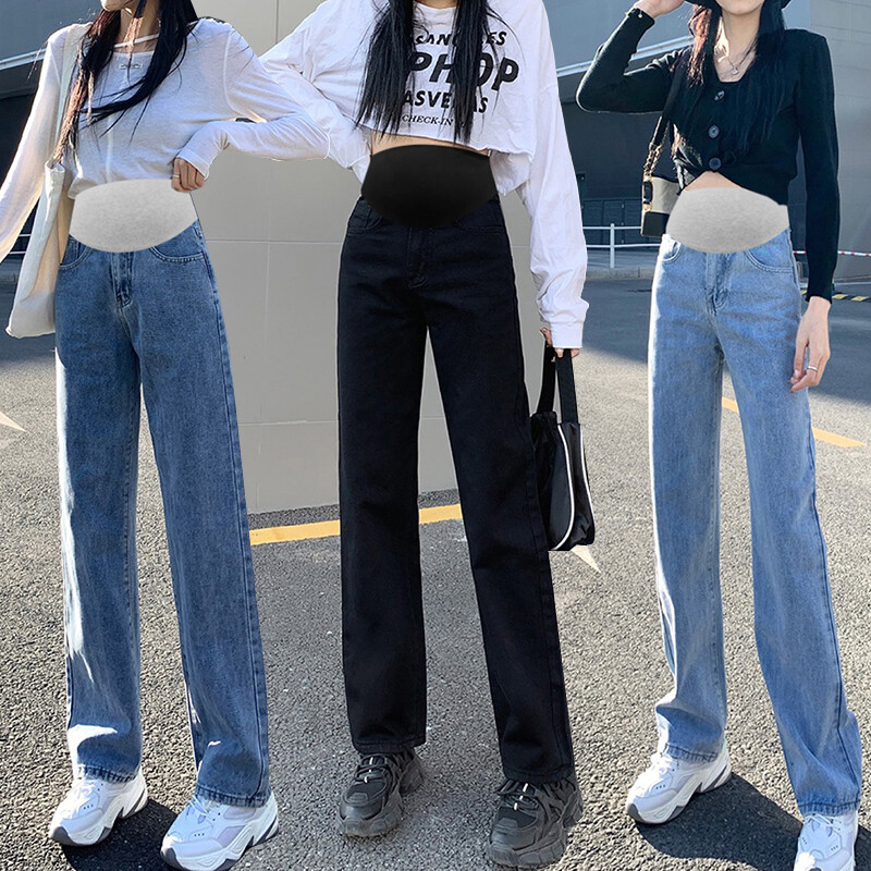 Augsts viduklis Grūtnieču vēdera džinsi pavasarim ilgi grūtniecēm džinsa bikses modes grūtniecība taisnas bikses izstieptas