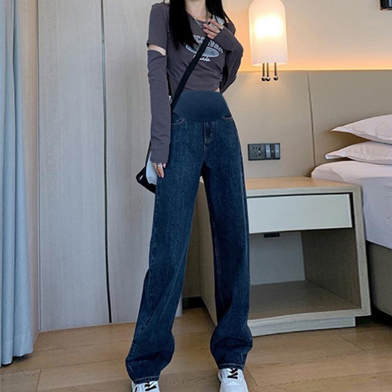 Grūtnieču Rudens Mode Džinss Grūtnieču Taisni Gari Džinsi Plaši Brīvas Bikses Apģērbs Grūtniecēm Grūtniecība Ikdienišķs