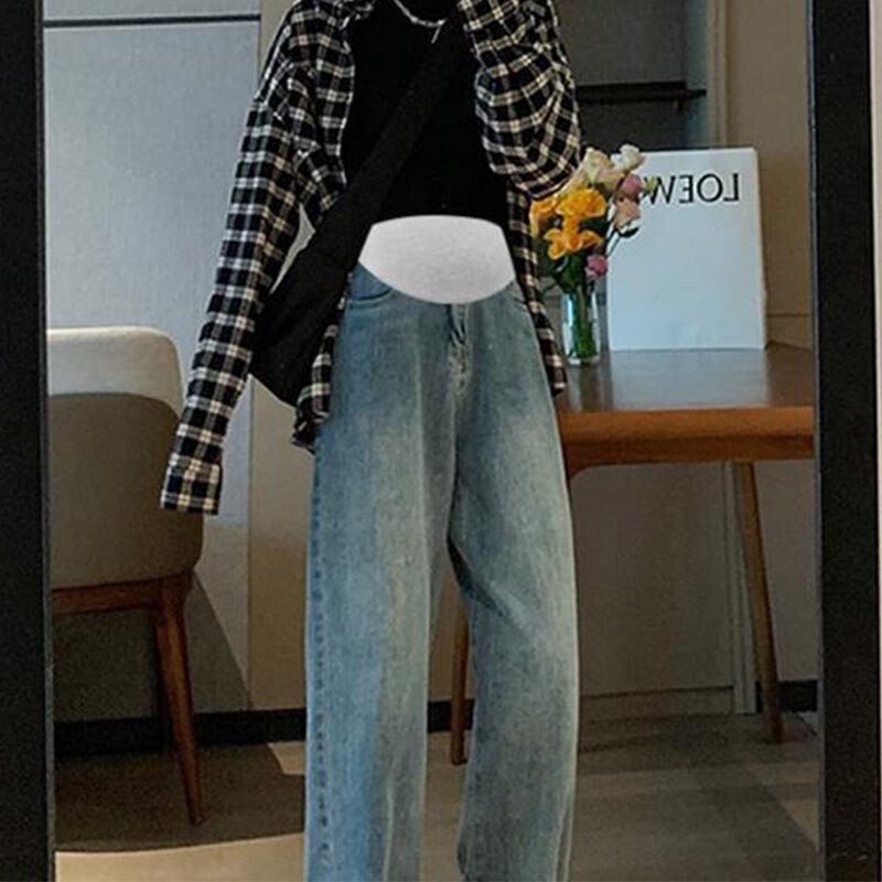 Grūtnieču Rudens Mode Džinss Grūtnieču Taisni Gari Džinsi Plaši Brīvas Bikses Apģērbs Grūtniecēm Grūtniecība Ikdienišķs