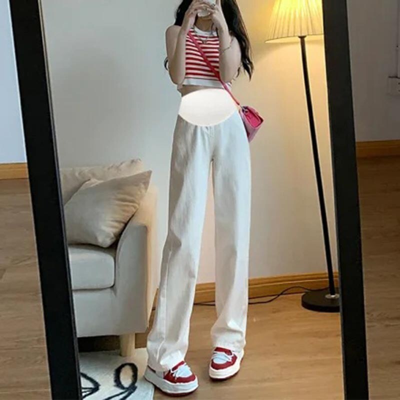 Grūtnieču Rudens Mode Džinss Grūtnieču Taisni Gari Džinsi Plaši Brīvas Bikses Apģērbs Grūtniecēm Grūtniecība Ikdienišķs