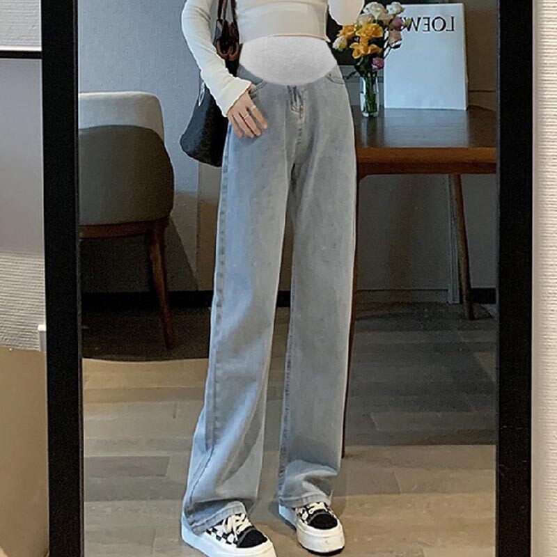 Grūtnieču Rudens Mode Džinss Grūtnieču Taisni Gari Džinsi Plaši Brīvas Bikses Apģērbs Grūtniecēm Grūtniecība Ikdienišķs
