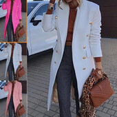 Női közepes hosszúságú gyapjú kabát, duplasoros gyapjúkabát Őszi/téli divat