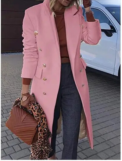 Női közepes hosszúságú gyapjú kabát, duplasoros gyapjúkabát Őszi/téli divat