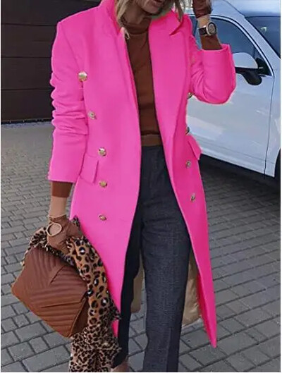 Női közepes hosszúságú gyapjú kabát, duplasoros gyapjúkabát Őszi/téli divat