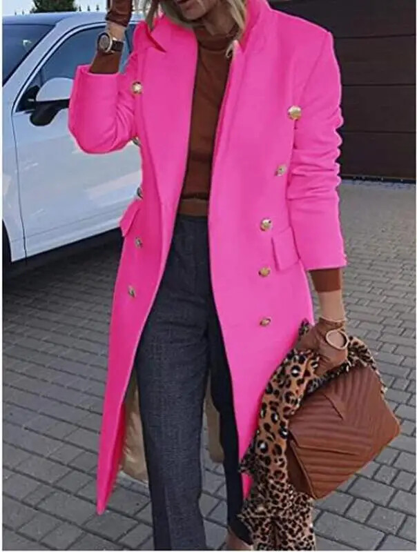 Női közepes hosszúságú gyapjú kabát, duplasoros gyapjúkabát Őszi/téli divat