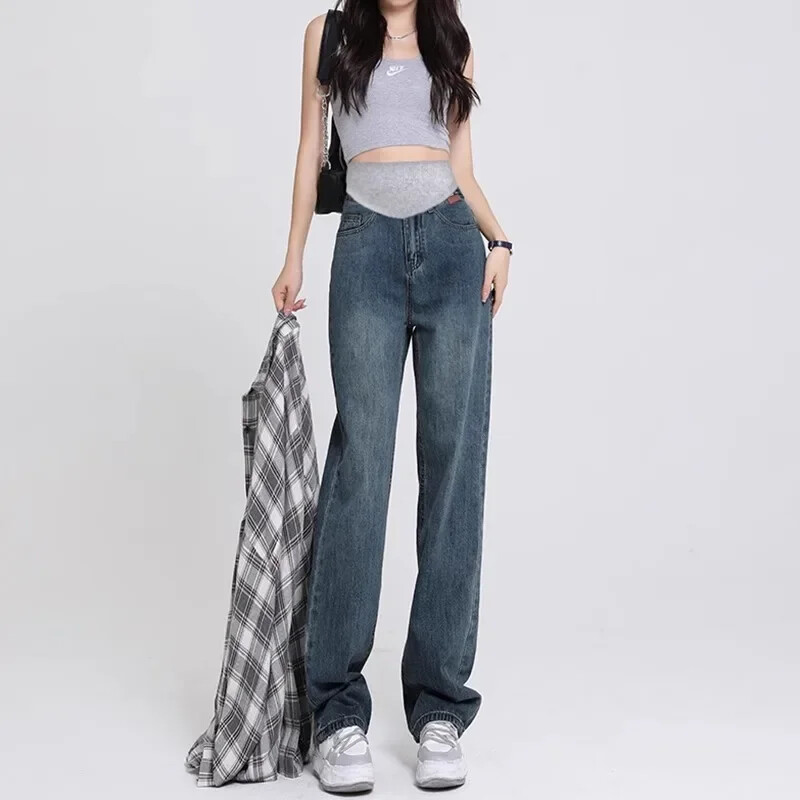 2024 Fashion Grūtnieču Džinsi Mātes apģērbi grūtniecēm Platas Bikses Vēders Atbalsta Bikses Premama Apģērbs Grūtniecība