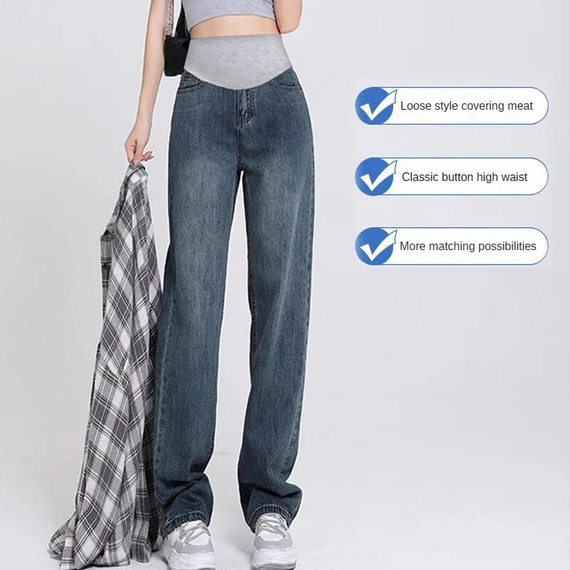 2024 Fashion Grūtnieču Džinsi Mātes apģērbi grūtniecēm Platas Bikses Vēders Atbalsta Bikses Premama Apģērbs Grūtniecība