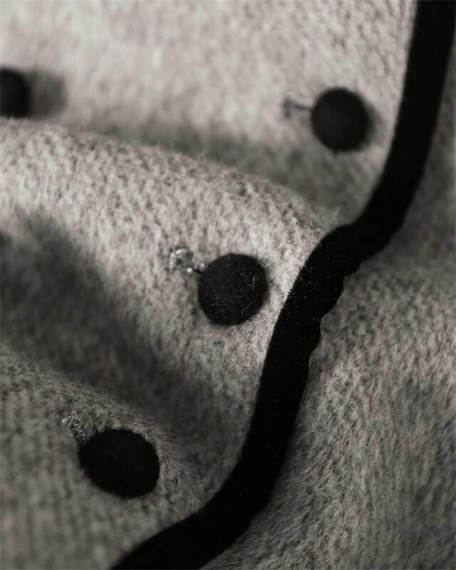 2024 Blends Mētelis Rudens Sieviešu rudens Ziemas Vilnas jaka Vintage garais virsdrēbes Korejas raga pogas Eleganta Mujer bieza vējjaka