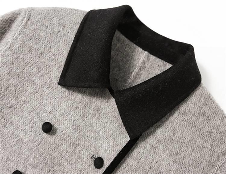 2024 Blends Mētelis Rudens Sieviešu rudens Ziemas Vilnas jaka Vintage garais virsdrēbes Korejas raga pogas Eleganta Mujer bieza vējjaka