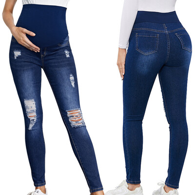 Moda de maternitate Blugi casual cu talie înaltă Suport pentru burtă și șold Pantaloni elastici din denim pentru munca de zi cu zi.