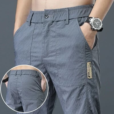 Pantaloni casual ultra-subțiri pentru bărbați, din mătase de gheață, în stil coreean, la modă, largi, cu picioare drepte, ușoare, cu uscare rapidă, pentru vară