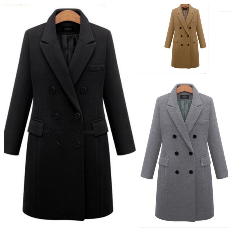Palton de toamnă și iarnă de damă, culoare uni, paltoane lungi, cu mâneci lungi, guler răsturnat, buzunare, îmbrăcăminte exterioară 2024 șic