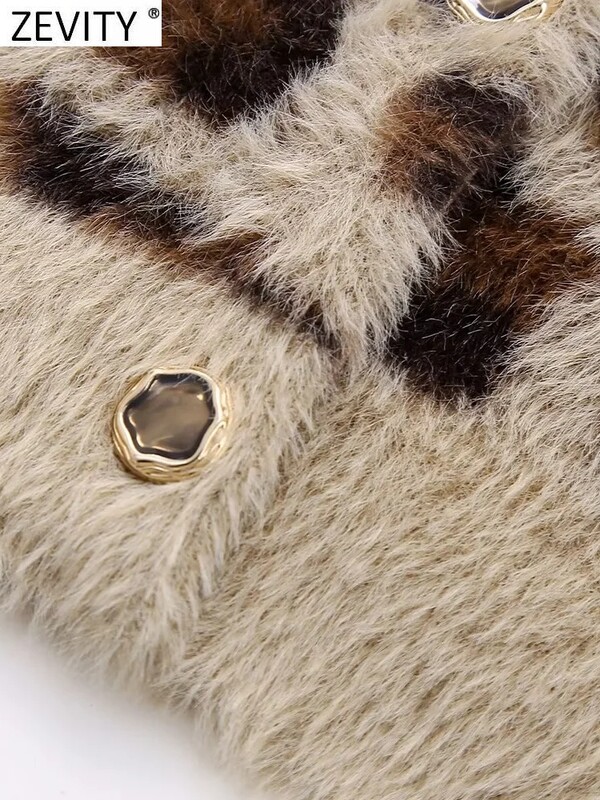 Zevity Sieviešu modes Leoparda apdrukas kažokādas Efektīvs Īss Adīšanas Džemperis Sieviešu Šiks Garām Piedurknēm Pogas Kimono Mēteļi Topi CT5834