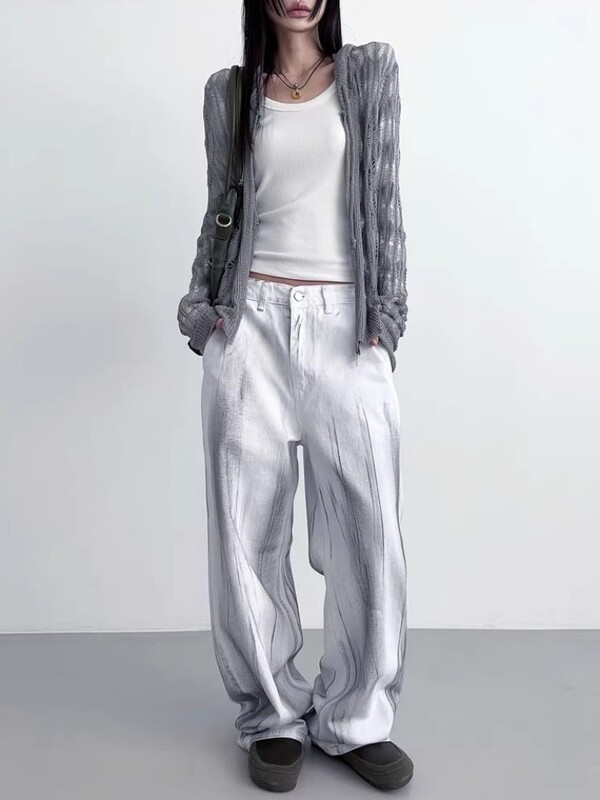 Γυναικεία ζακέτα με κουκούλα Deeptown Harajuku με φερμουάρ και κουκούλα, μακρυμάνικο πουλόβερ σε στυλ ιαπωνικού τύπου Y2k, Vintage γκρι λεπτό, πλεκτό