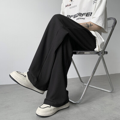 Vasaras kroku bikses vīriešiem Modes lielizmēra ledus zīda bikses vīriešiem japāņu ielas apģērbs Hip-hop brīvas taisnas bikses vīriešu bikses