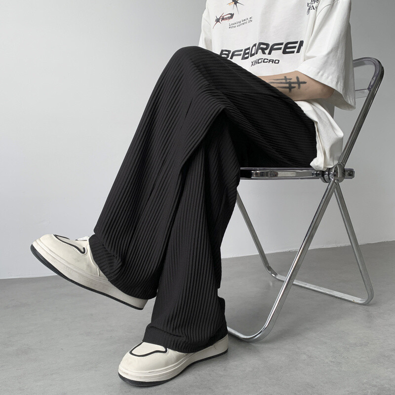 Vasaras kroku bikses vīriešiem Modes lielizmēra ledus zīda bikses vīriešiem japāņu ielas apģērbs Hip-hop brīvas taisnas bikses vīriešu bikses