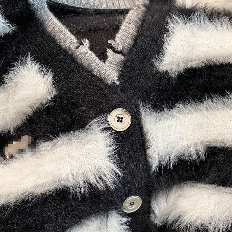 Pulóver kardigánok nercgyapjú csíkos női felső őszi téli kötött koreai oversize hosszú ujjú elegancia édes OL alkalmi