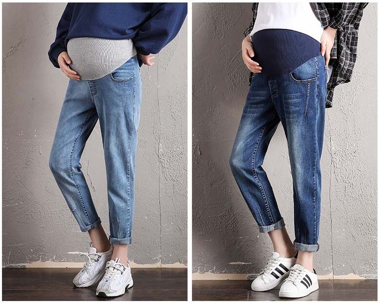 Őszi téli kismama nadrág terhes női állítható magas derekú terhes farmer nadrág farmer has farmer nadrág nagy méretű