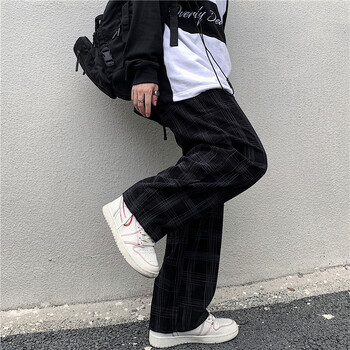 Пролетни ежедневни карирани панталони Мъжки широки крачоли Vintage BF Couple Straight Corduroy Pantalones Streetwear Harajuku Mopping Oversize S-3XL