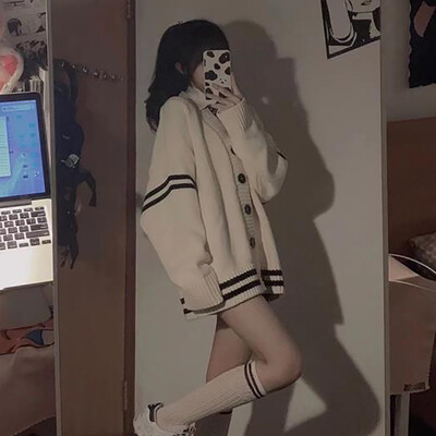 Ležerni ženski pulover proljeće jesen korejski prugasti dugi rukavi široki kardigan ulična odjeća Harajuku Y2K ženski pleteni kaputi