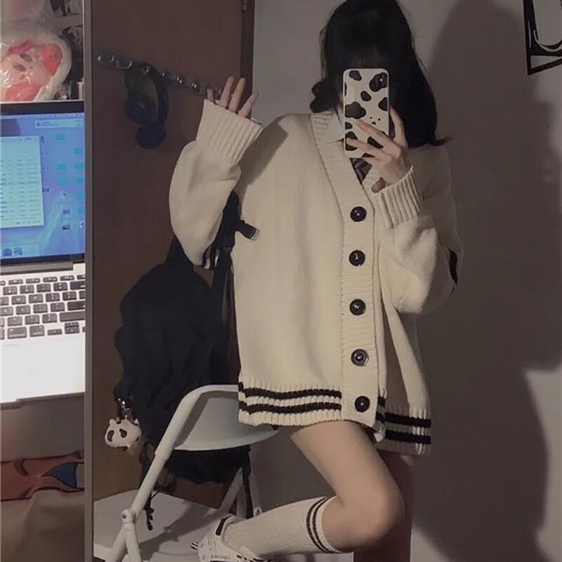 Ležerni ženski pulover proljeće jesen korejski prugasti dugi rukavi široki kardigan ulična odjeća Harajuku Y2K ženski pleteni kaputi