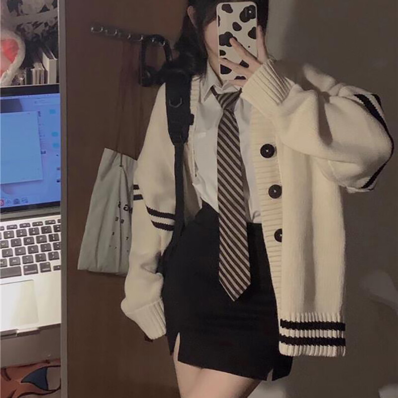 Ležerni ženski pulover proljeće jesen korejski prugasti dugi rukavi široki kardigan ulična odjeća Harajuku Y2K ženski pleteni kaputi