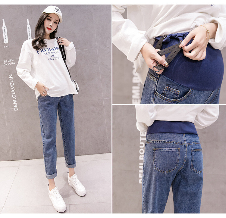 Új terhességi hasi nadrágok divat farmerek kismama nadrágok terhes nőknek ruhák magas derekú nadrágok bő farmer farmerek