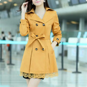 Sieviešu brīvā laika mēteļi jauni, plāni jostas bantītes mežģīnes divrindu ar garām piedurknēm jakas stila sadaļa.