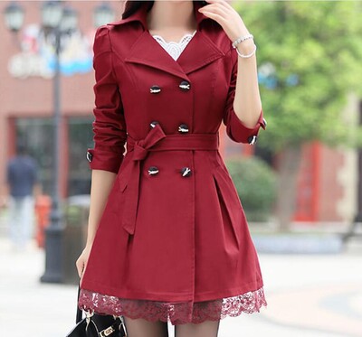 Sieviešu brīvā laika mēteļi jauni, plāni jostas bantītes mežģīnes divrindu ar garām piedurknēm jakas stila sadaļa.