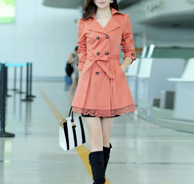 Sieviešu brīvā laika mēteļi jauni, plāni jostas bantītes mežģīnes divrindu ar garām piedurknēm jakas stila sadaļa.