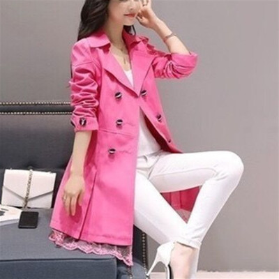 Sieviešu brīvā laika mēteļi jauni, plāni jostas bantītes mežģīnes divrindu ar garām piedurknēm jakas stila sadaļa.