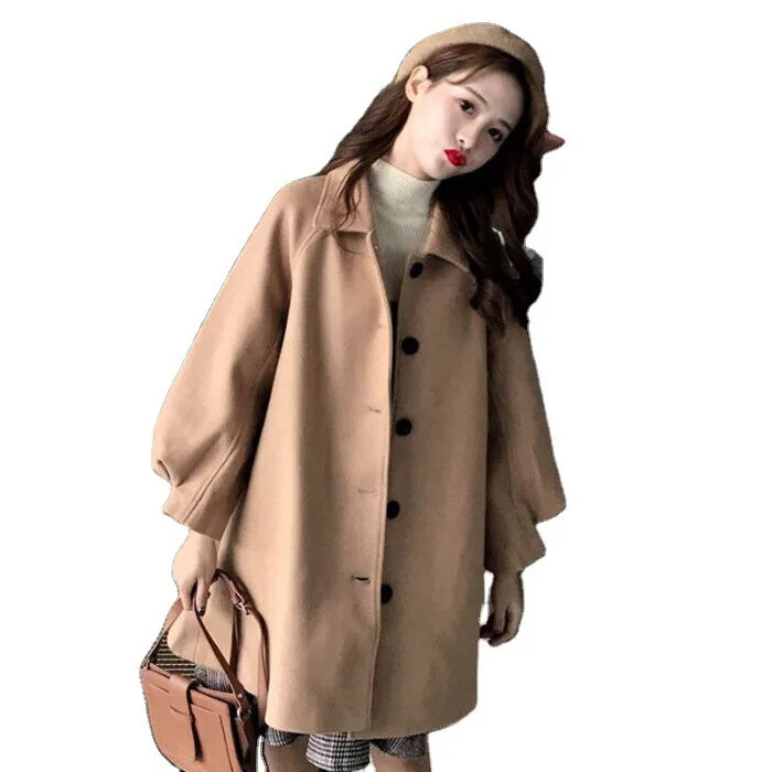 Rudens ziemas korejiešu stila studentu meža sistēmas vilnas jaka sieviešu vidēja garuma biezināta šalle mētelis daudzpusīgs moderns