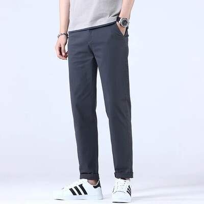 2024. Prozračne, 98% pamuk, tanka mekana tkanina, muške ležerne hlače, muške korejske ljetne nove marke radne ravne uske hlače