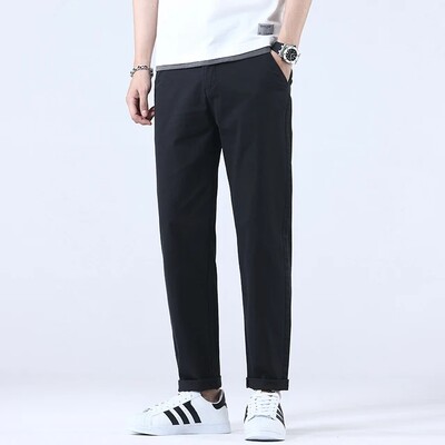 2024. Prozračne, 98% pamuk, tanka mekana tkanina, muške ležerne hlače, muške korejske ljetne nove marke radne ravne uske hlače
