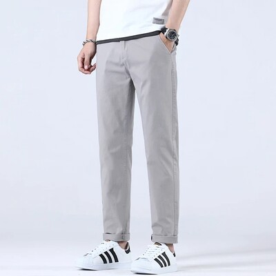 2024. Prozračne, 98% pamuk, tanka mekana tkanina, muške ležerne hlače, muške korejske ljetne nove marke radne ravne uske hlače