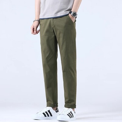 2024. Prozračne, 98% pamuk, tanka mekana tkanina, muške ležerne hlače, muške korejske ljetne nove marke radne ravne uske hlače