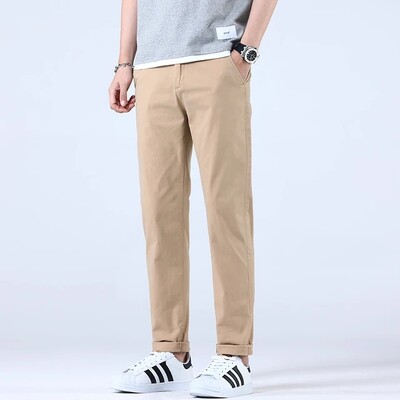 2024. Prozračne, 98% pamuk, tanka mekana tkanina, muške ležerne hlače, muške korejske ljetne nove marke radne ravne uske hlače