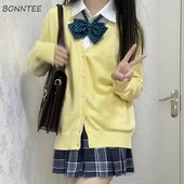 JK Uniforma Kardigani Ženski kaputi Studenti Elegantni Jednobojni pleteni dugih rukava Široki Japanski V-izrez Kauzalni Dnevni Ženski